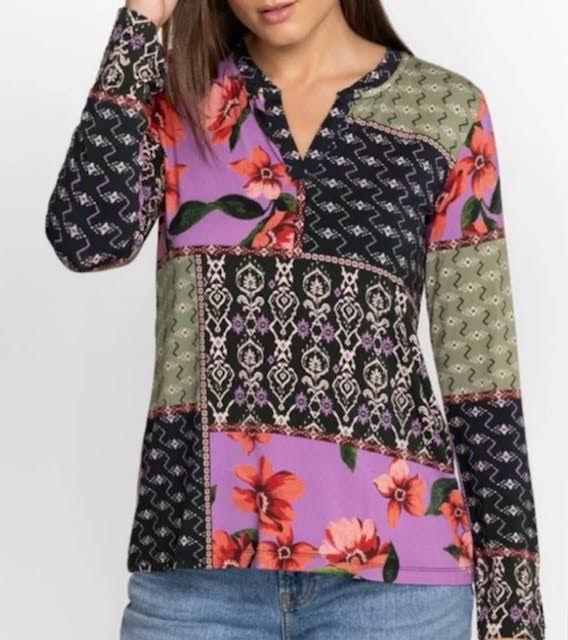 JOHNNY WAS SPLIT NECK  LONG SLEEVES TEE