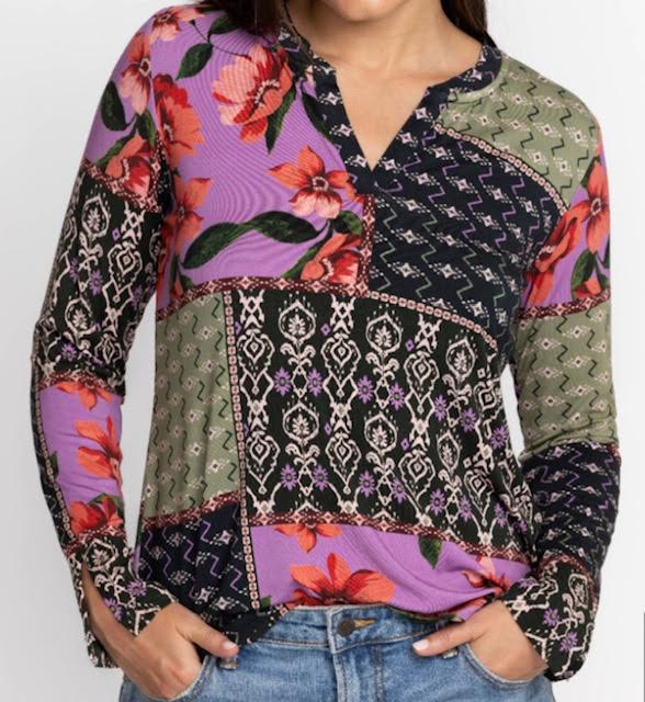 JOHNNY WAS SPLIT NECK  LONG SLEEVES TEE