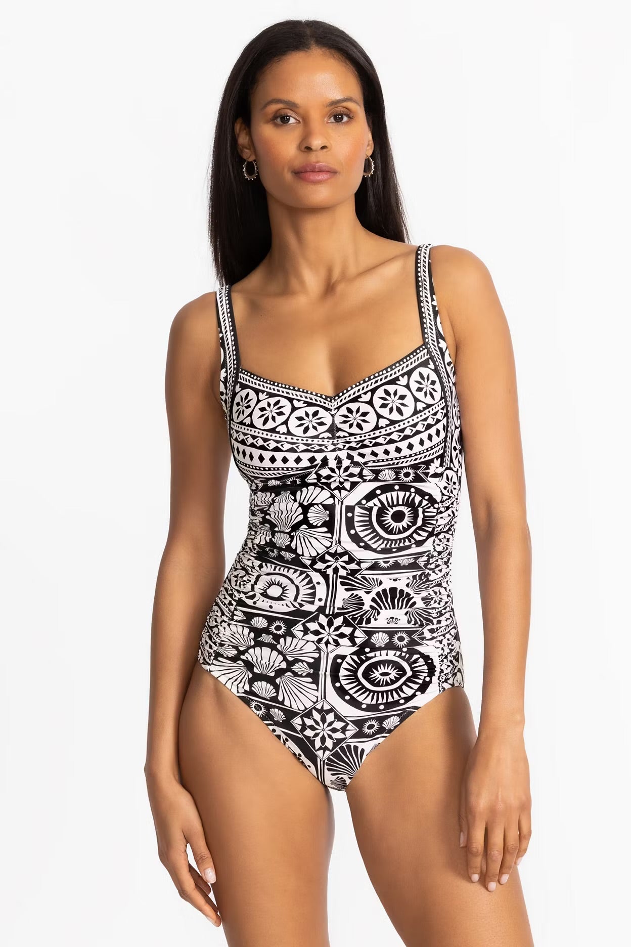 JOHNNY WAS RUCHED ONE PIECE BLACK AND WHITE