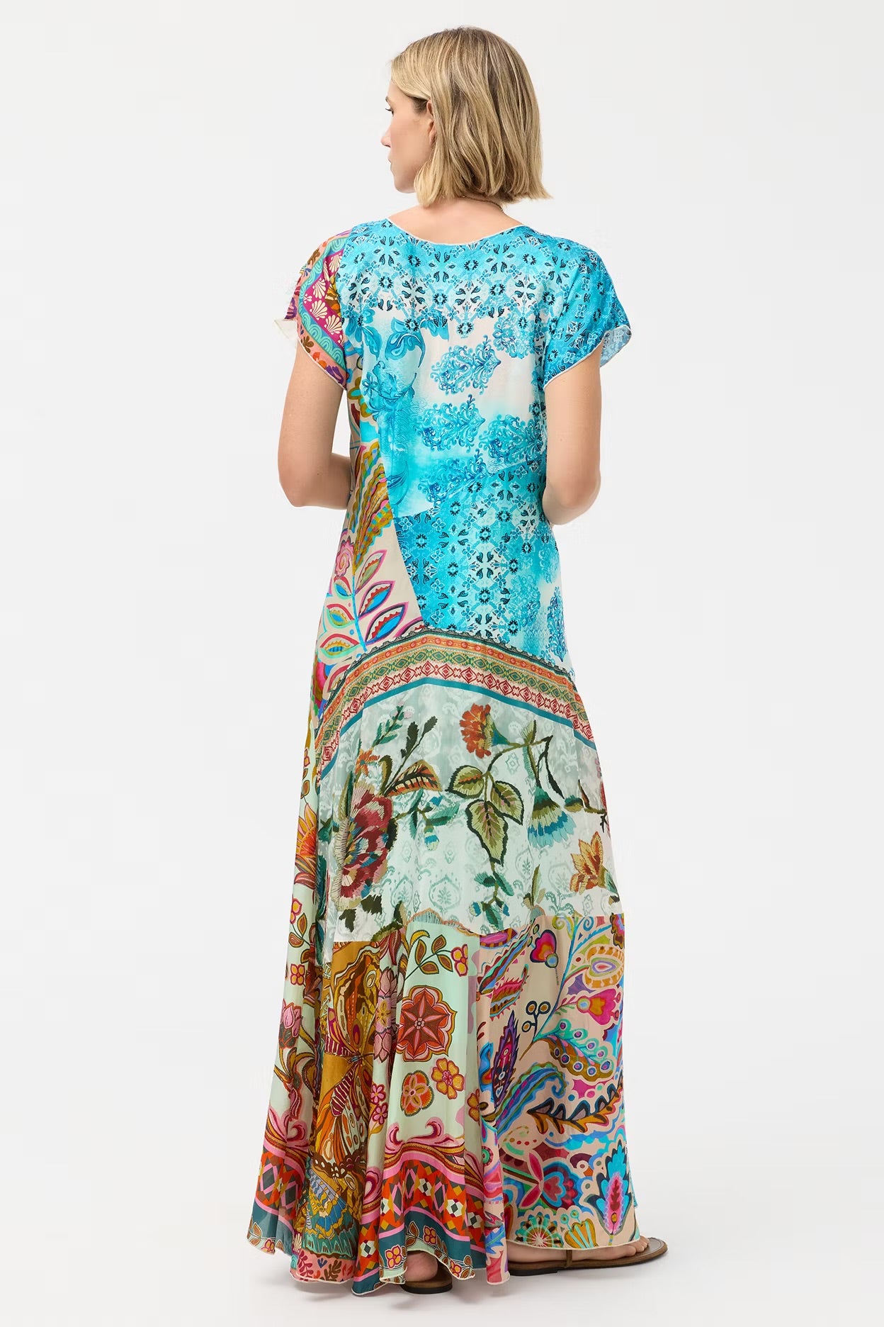 JOHNNY WAS  SHORT SLEEVES SILK MAXI DRESS - SLIP