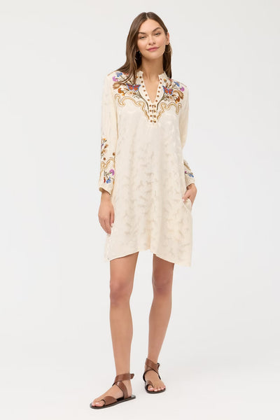 JOHNNY WAS  ECRU EMBROIDERED SHIFT FIELD DRESS