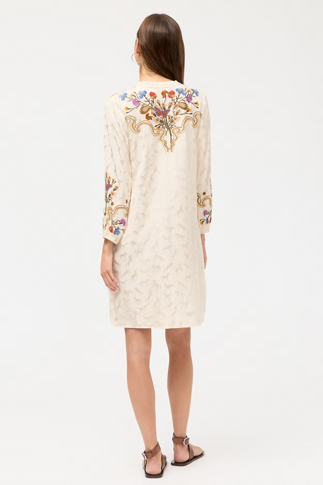 JOHNNY WAS  ECRU EMBROIDERED SHIFT FIELD DRESS