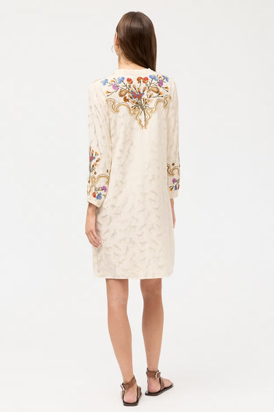 JOHNNY WAS  ECRU EMBROIDERED SHIFT FIELD DRESS